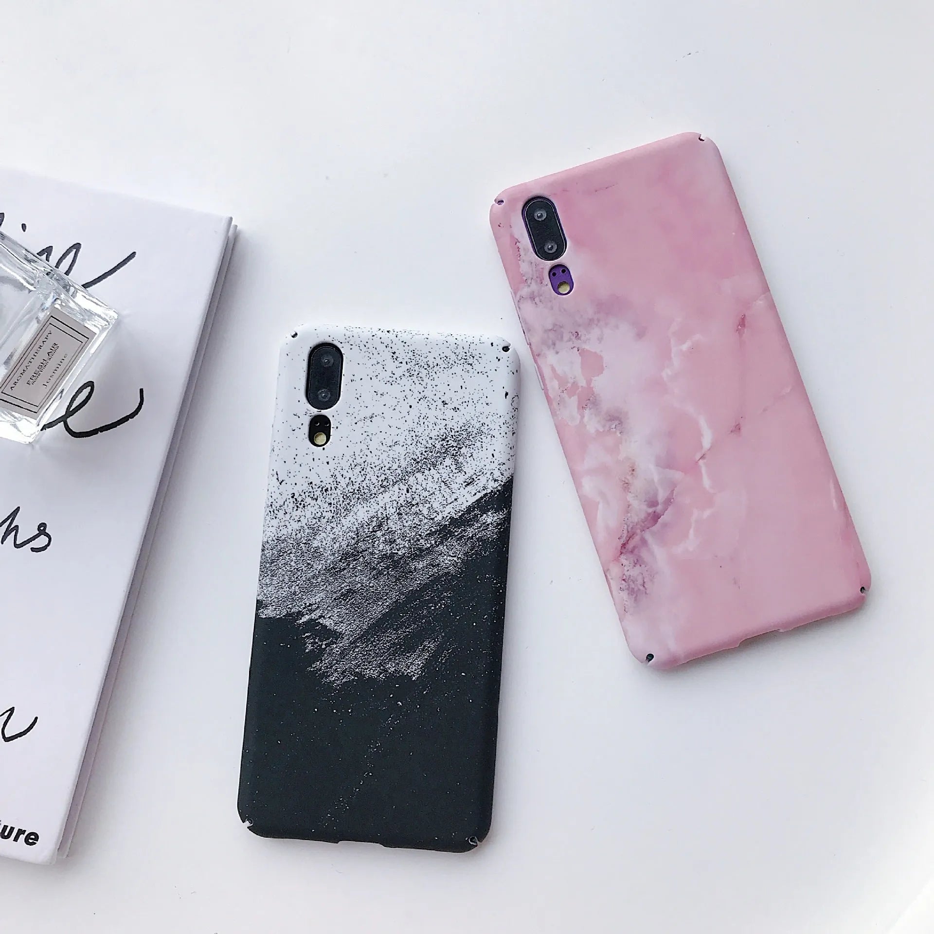 Painted pure colour phone case for Huawei and Honor smartphones in black and pink options