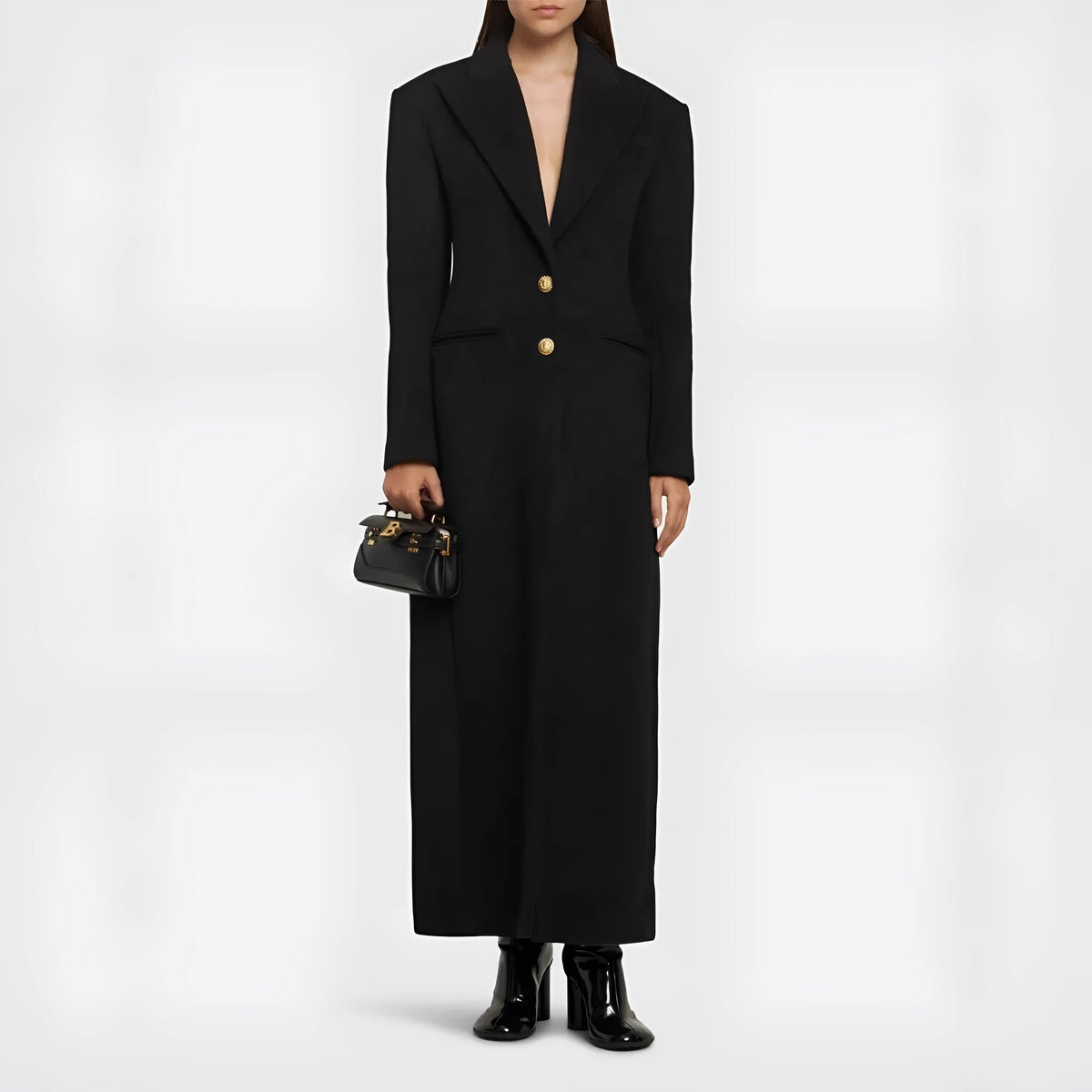 Women's slim-fit single-breasted extended coat in black imitation cashmere, sizes S to XXL