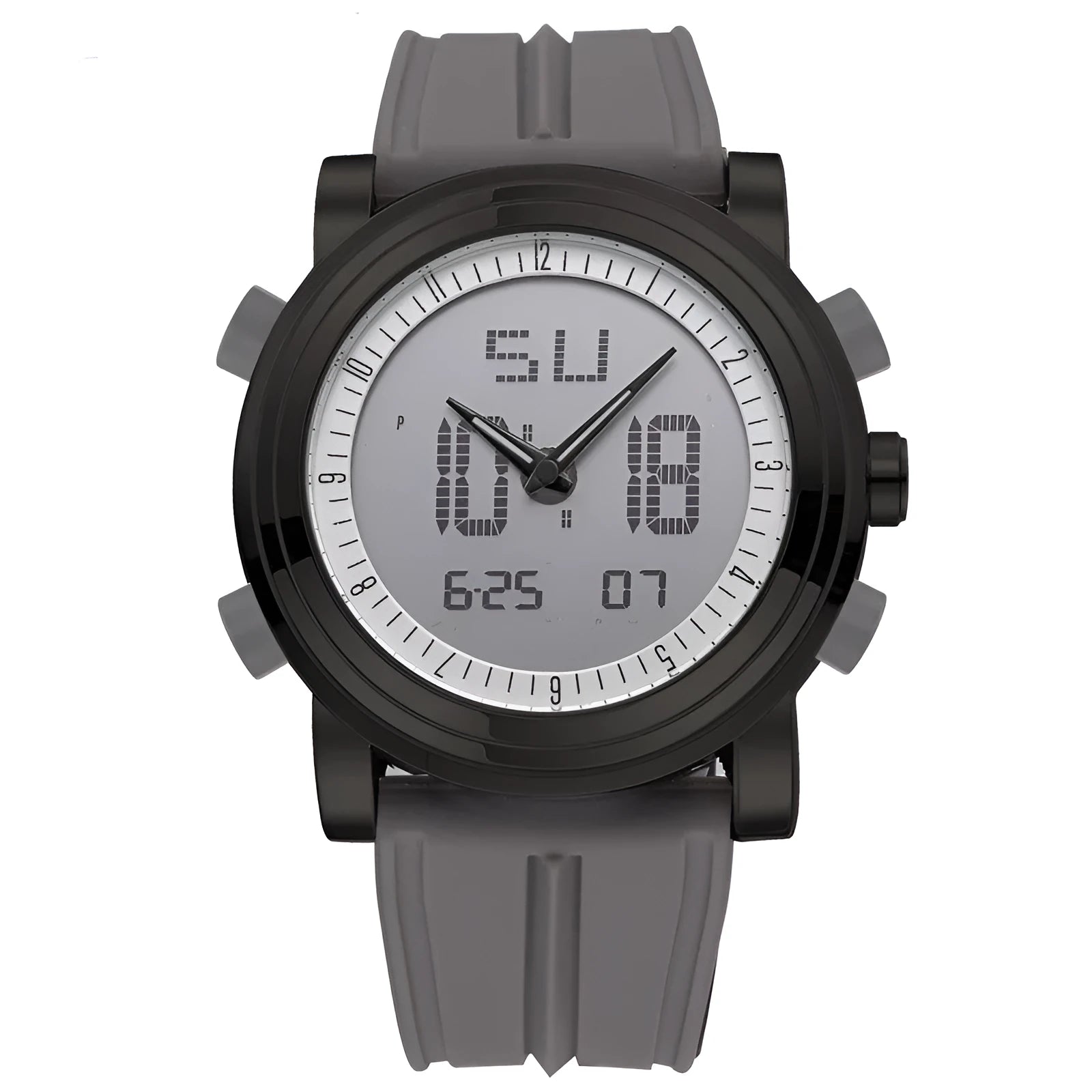 Double display luminous electronic watch with 47mm mineral glass and analogue digital dial