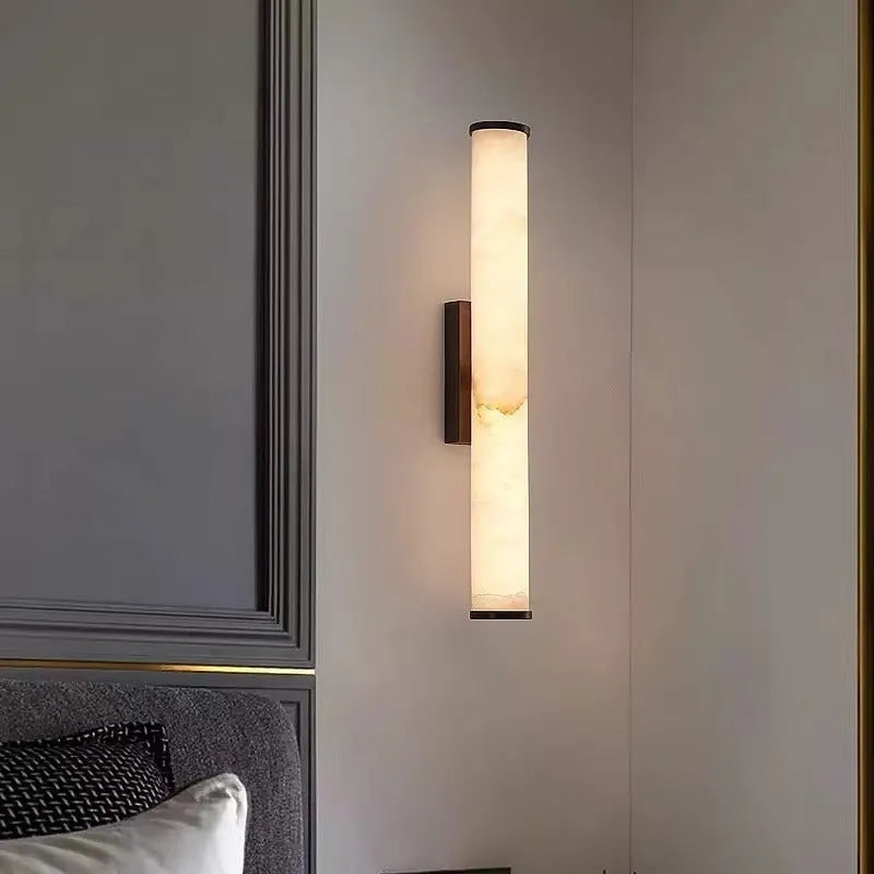 Luxury marble wall lamp with warm light, 50cm by 6cm, Black or Copper metal finish, for living room or bedroom