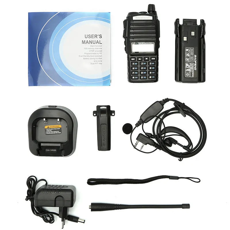 BF-UV82 8W walkie talkie black with antenna and back clip