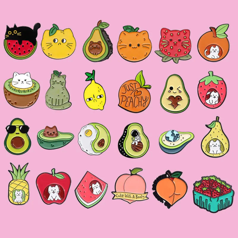 Colourful cartoon fruit zinc alloy brooch with pin back on denim jacket lapel