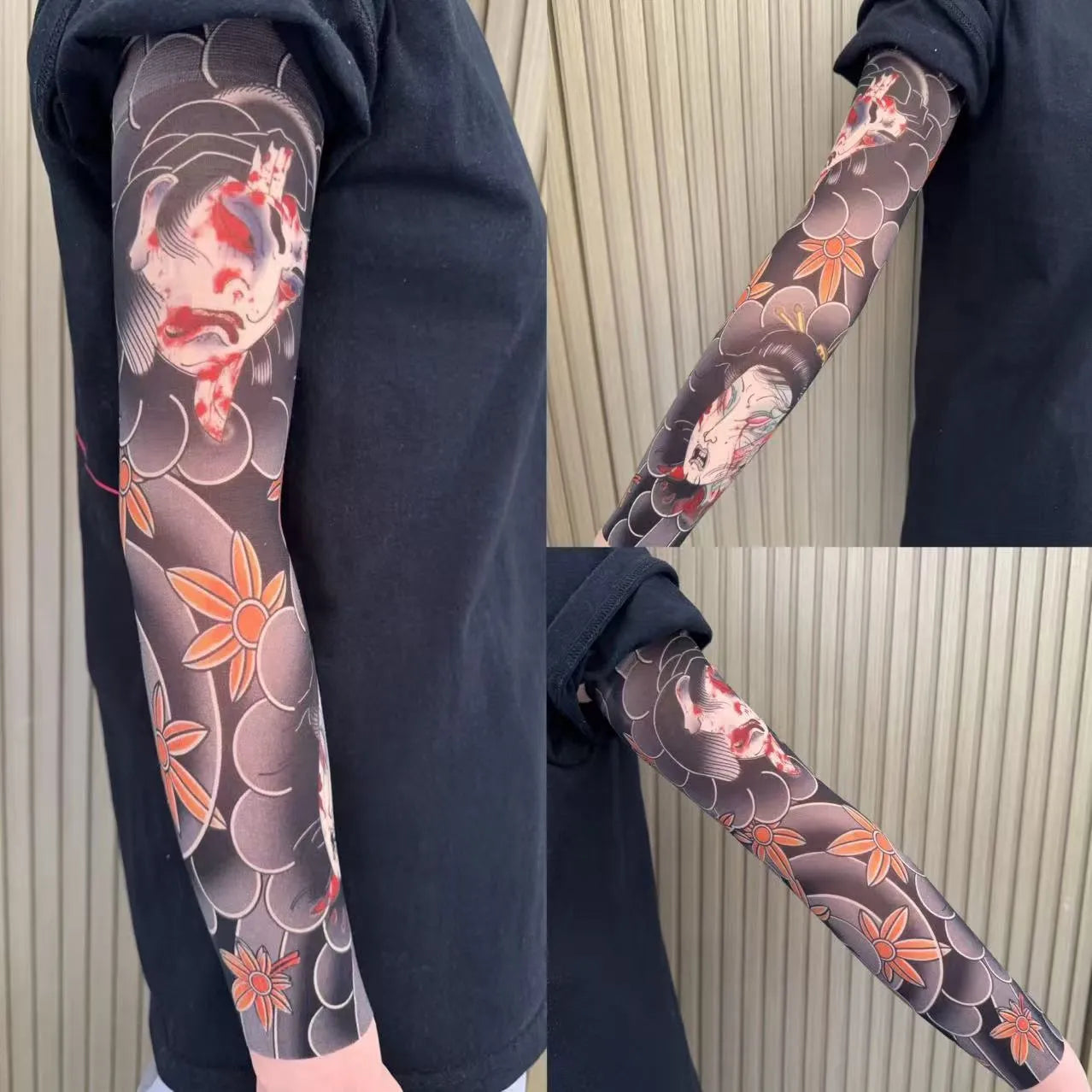 Unisex flower arm nylon sun protection ice sleeves in dragon pattern for outdoor use
