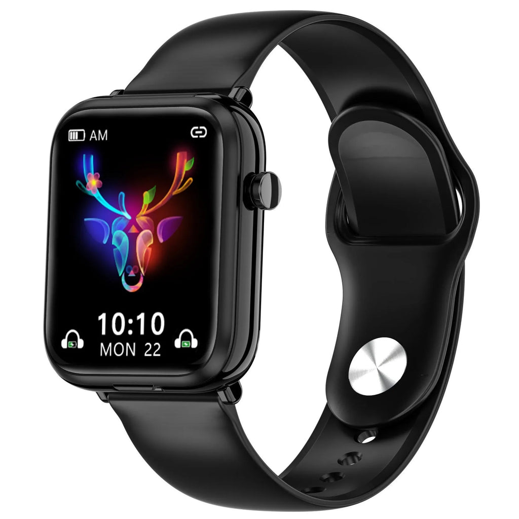 Black all-touch smart Bluetooth headset watch with 1.69-inch screen on wrist