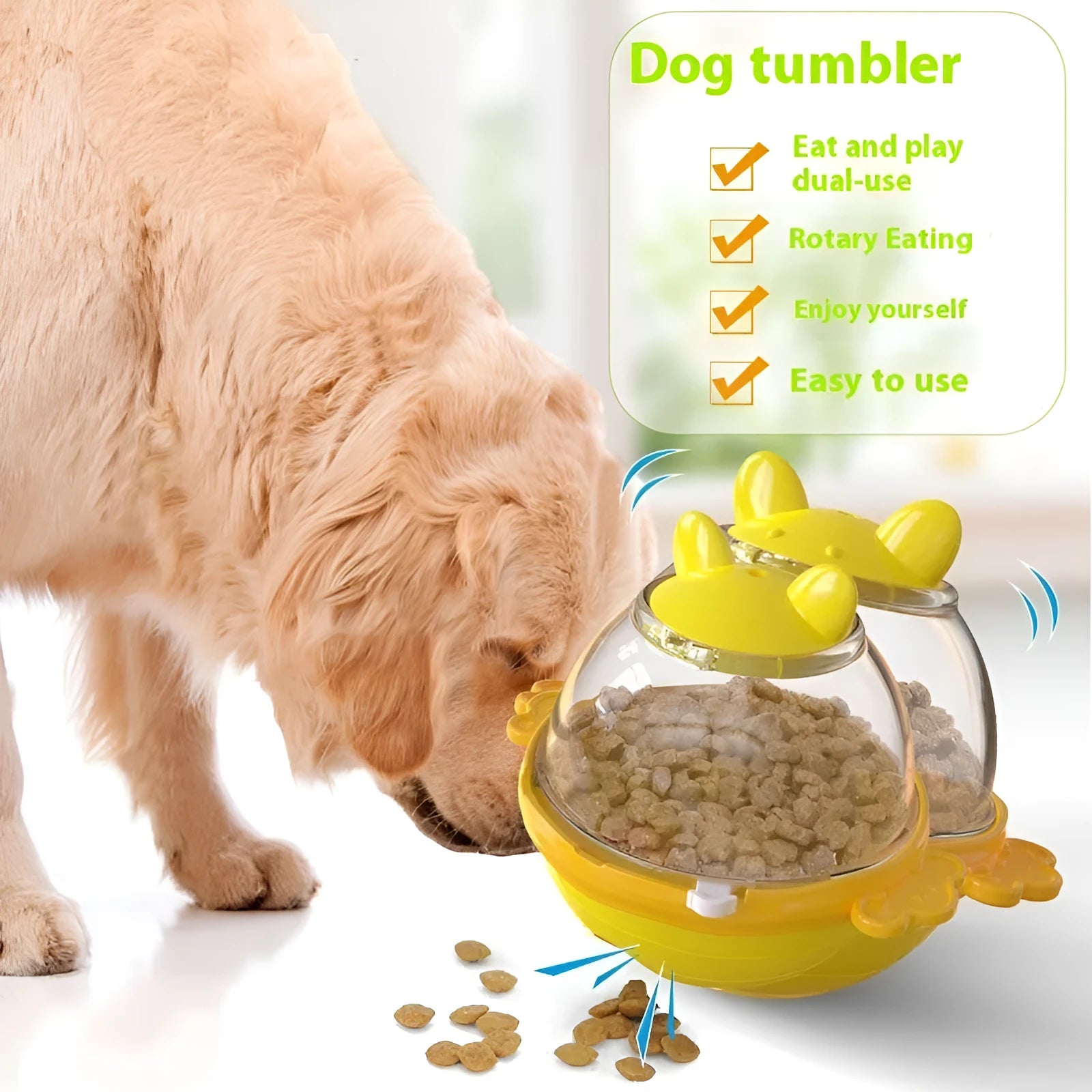 TPR slow feeder dog bowl puzzle toy in lake blue colour with tumbler design