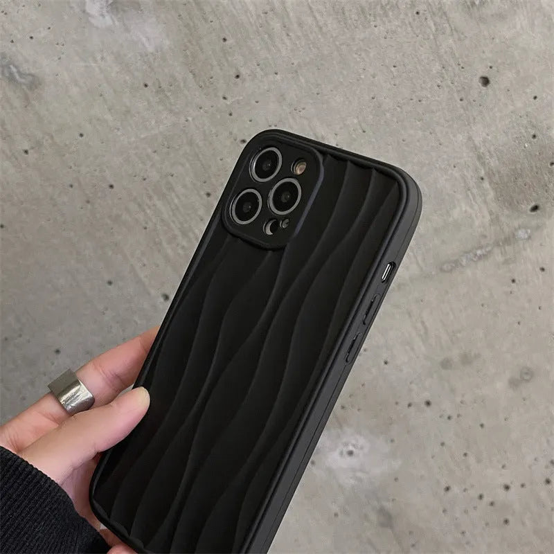 Water ripple midnight black TPU phone case for iPhone 14 series with fall prevention texture