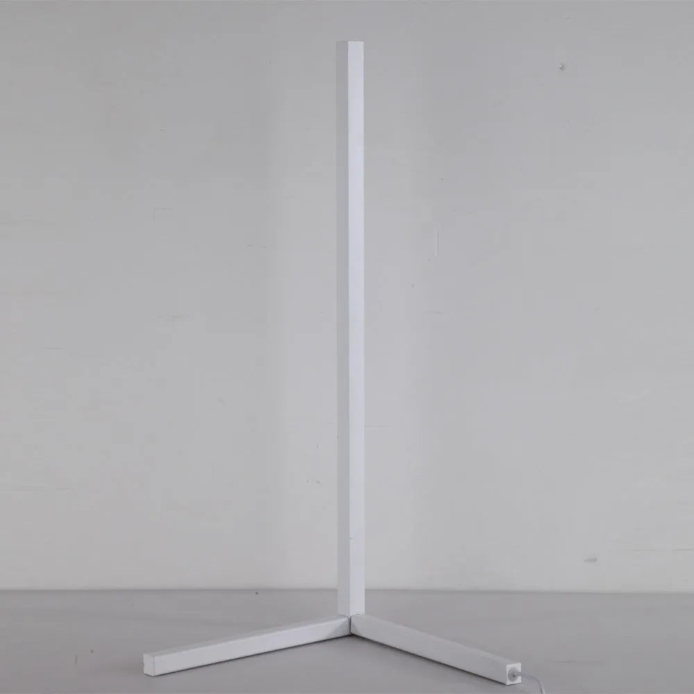 Nordic RGB LED corner floor lamp in black or white, 1.2m to 1.6m, with aluminium shade and remote control