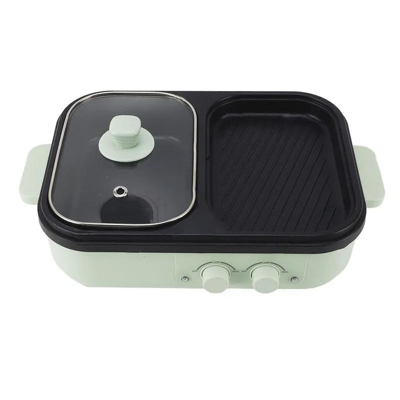 White dual-use electric caldron and frying oven with mechanical controls, compact design for 2-3 person households