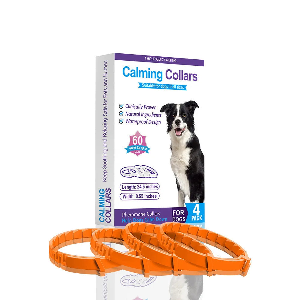 4-pack TPR dog soothing collars, monochrome, 62 cm, six colour options