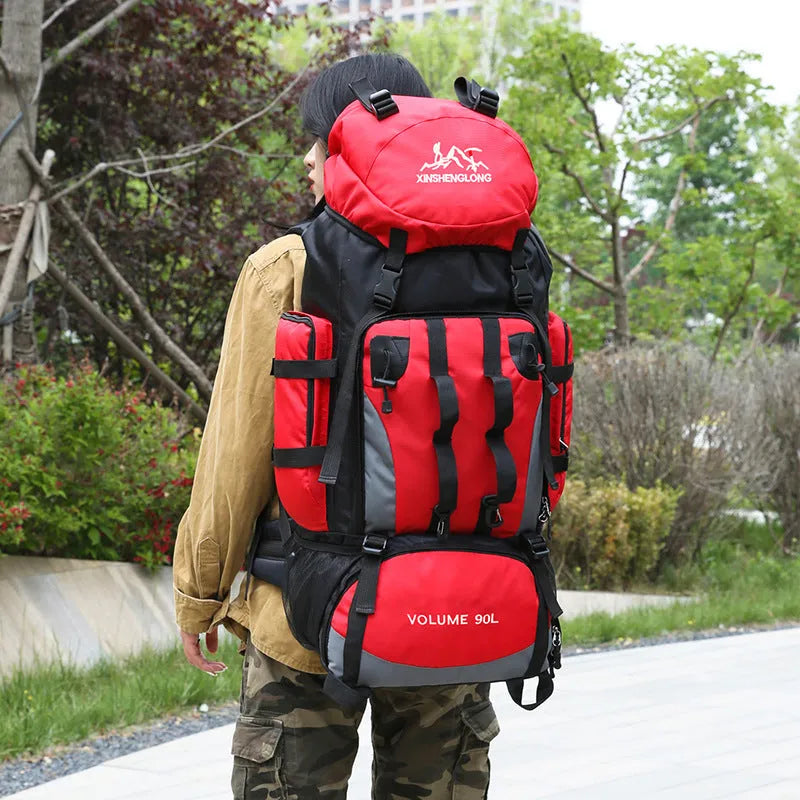 Men's hiking backpack in solid colour, water repellent nylon construction, available in black blue dark blue red