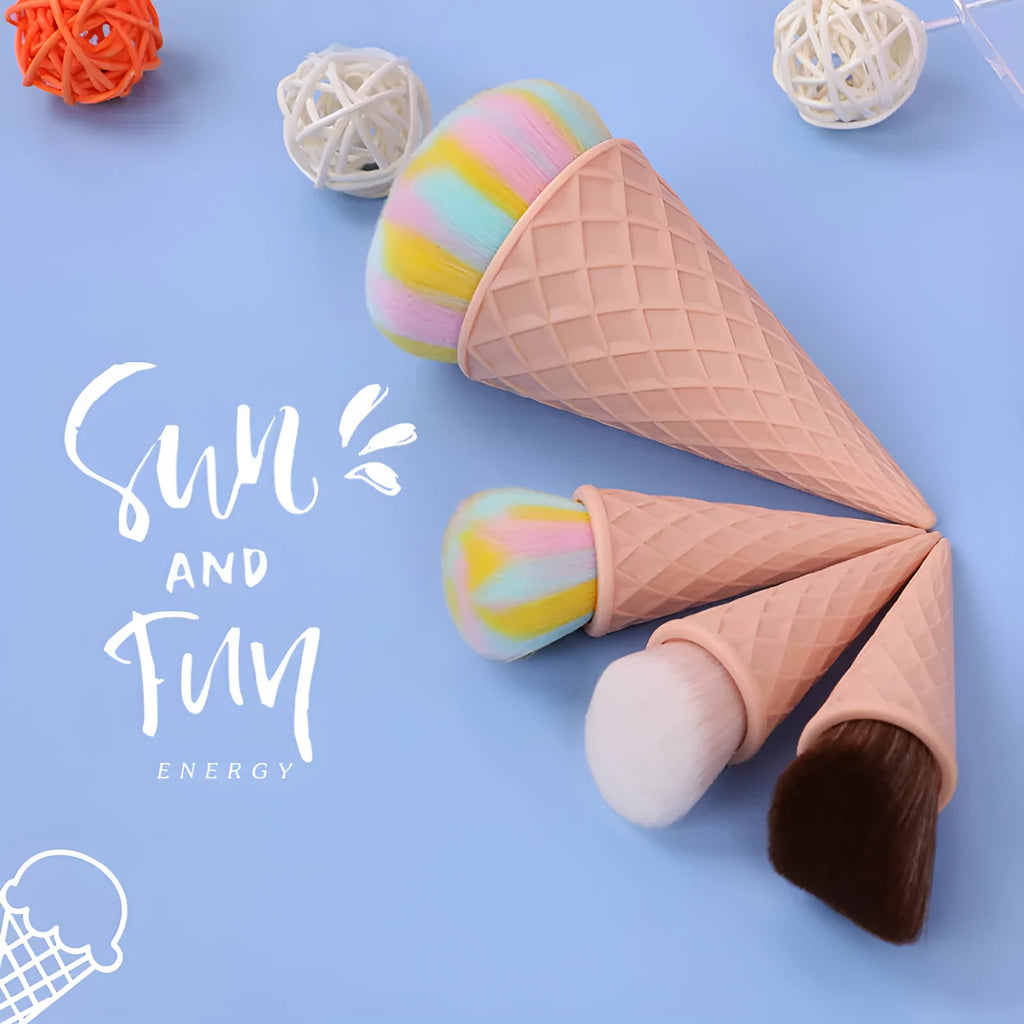 Ice cream cute fibre hair makeup brush set of 4 with artificial bristles and plastic handles in paper box