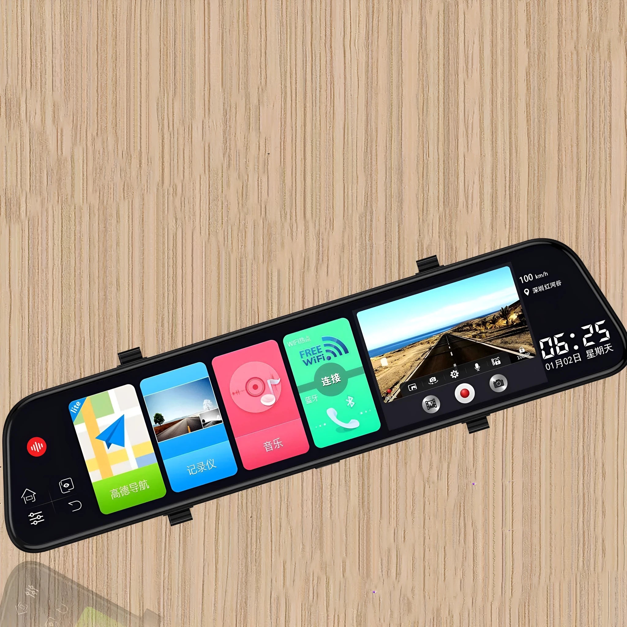 12-inch rearview mirror tachograph with touchscreen display and dual lens camera system