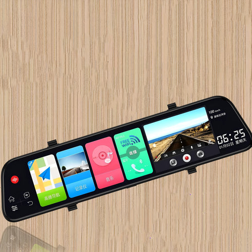 12-inch rearview mirror tachograph with touchscreen display and dual lens camera system