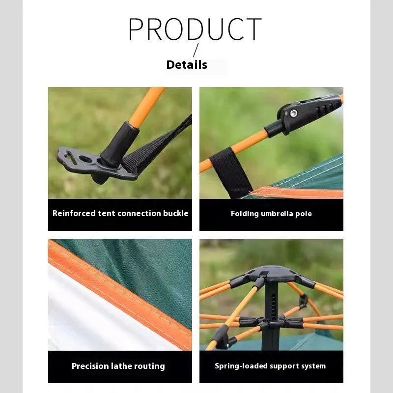 Automatic outdoor camping tent 3-4 person dark green with rain and sun protection