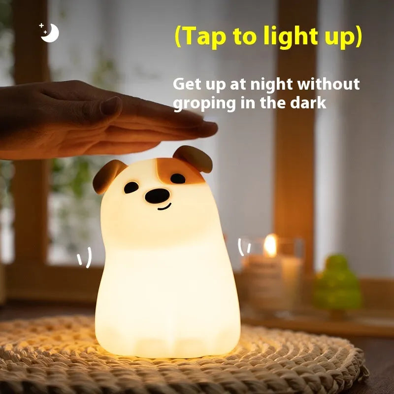 Fashion silicone puppy dog pat night light in Kinddog Sleeping Light colour showing cartoon animal design
