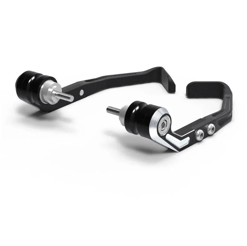 Pair of black CNC machined motorcycle bow protection pads for Honda CBR650F and CBR650R brake horn guard bar.