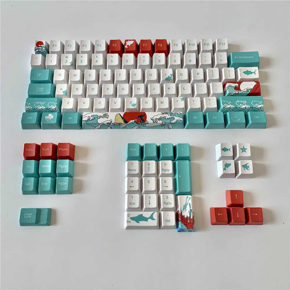 Coral Sea themed PBT keycaps with five-sided sublimation printing for mechanical keyboards