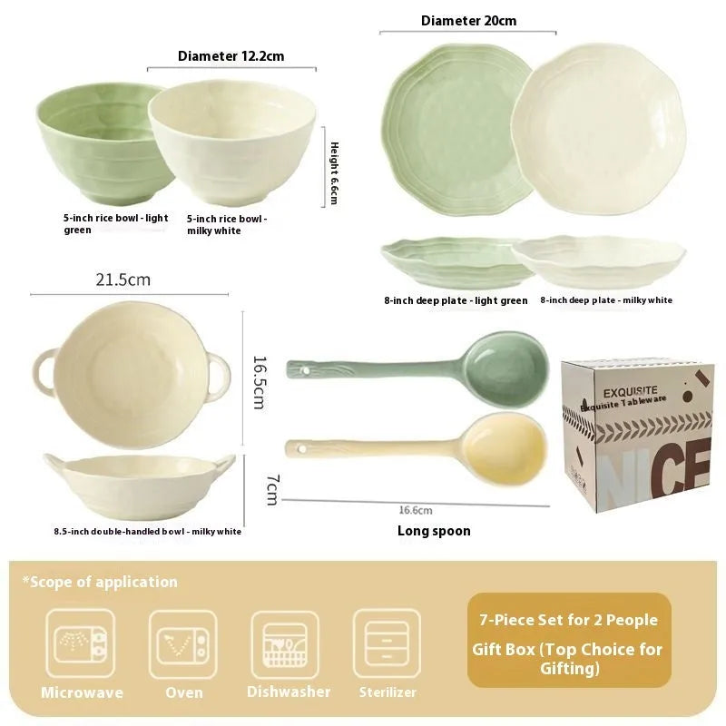 Solid colour ceramic tableware seven-piece set with modern simplicity design