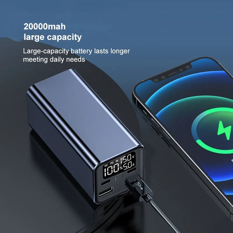 Black high power 65W metal charging bank with 20000mAh capacity for laptops