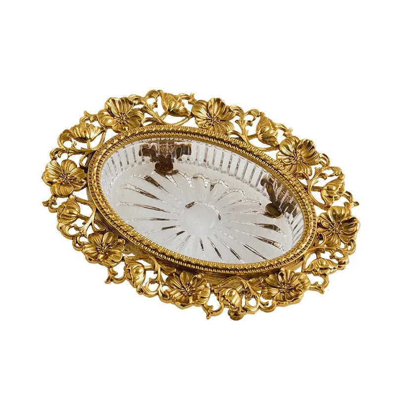 Carved crystal decorative tray, aluminium alloy jewellery storage dish, Versailles style, two colour options
