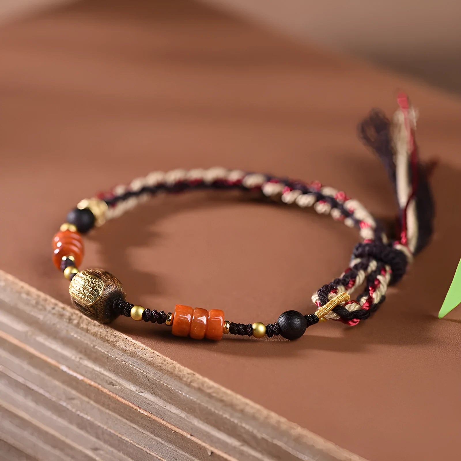 Hand-woven ethnic watch band in flexible wire with Hongfei Ebony and Lapis Lazuli colour options