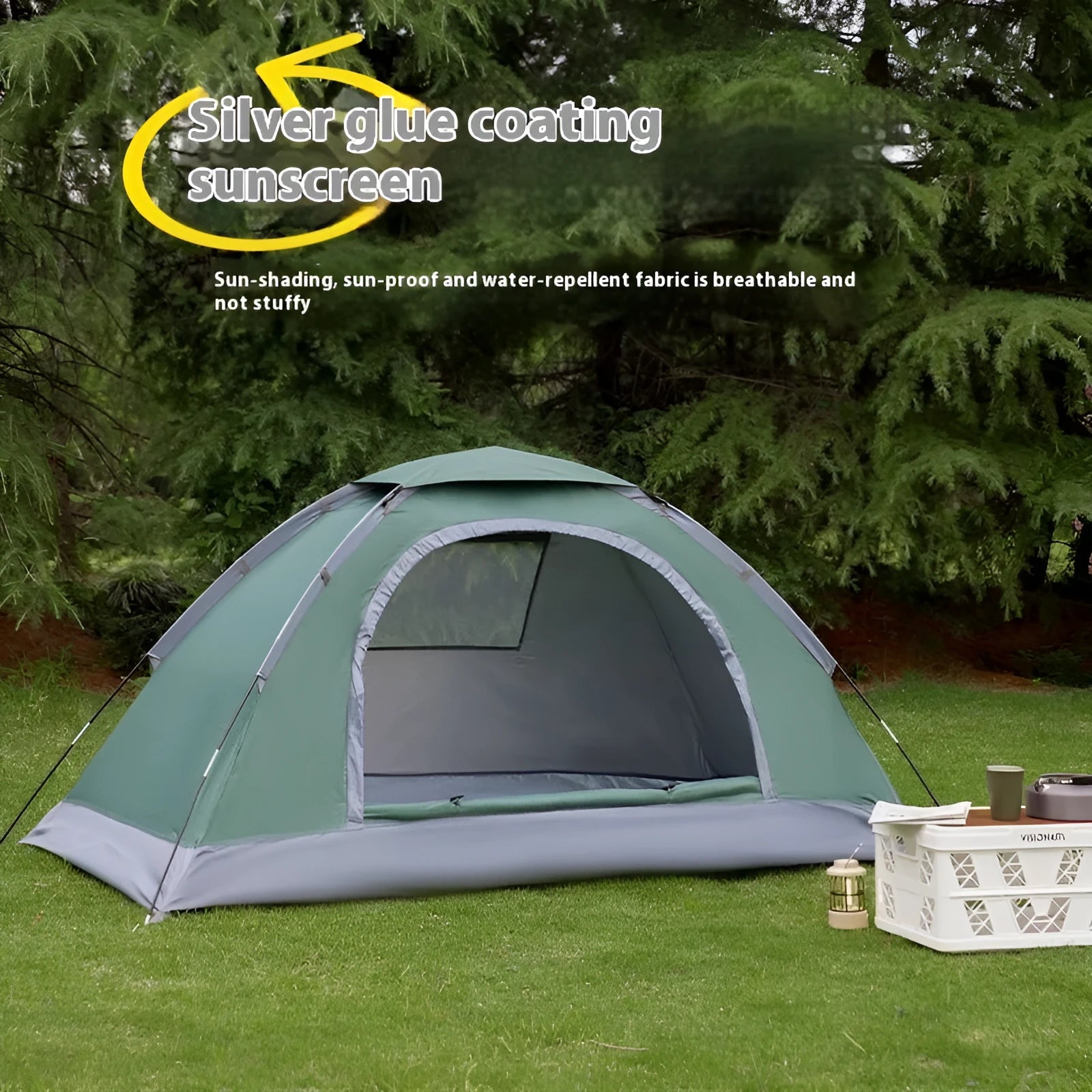 Single-person camping tent in Army Green colour with manual setup poles and compact storage size