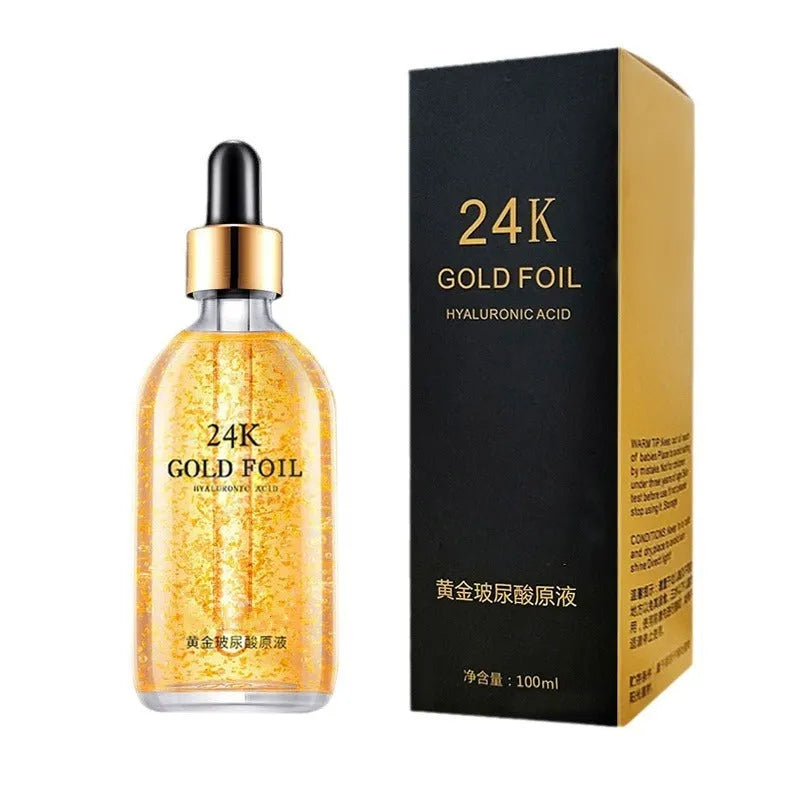 24K gold facial essence bottle with hyaluronic acid and ginseng for neutral and combination skin
