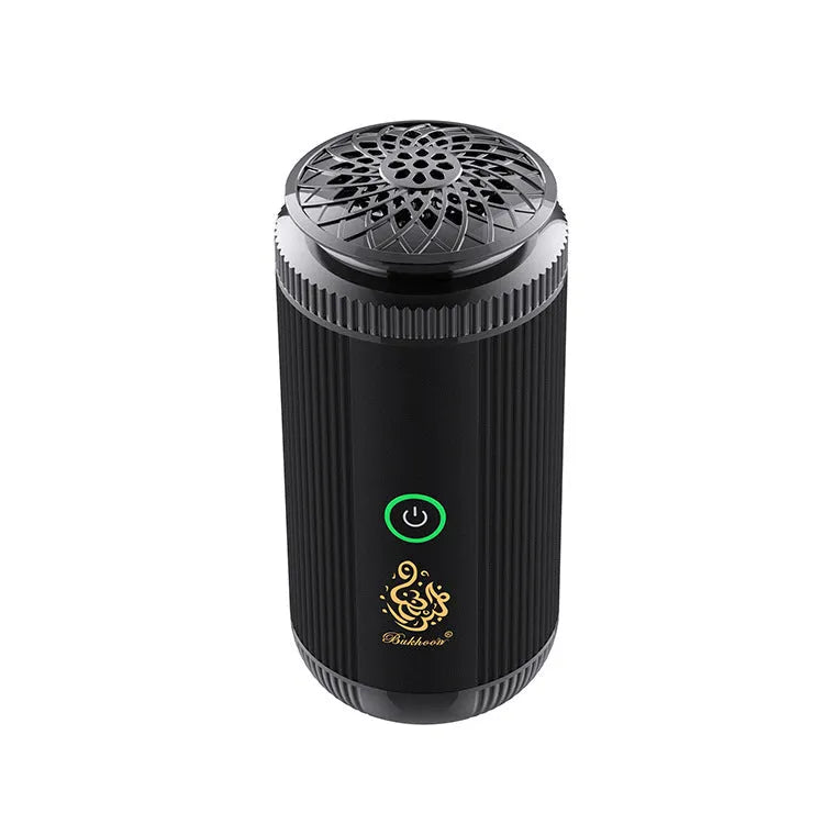 Zinc alloy car aromatherapy burner with electroplated finish, Type-C port, in black or grey.