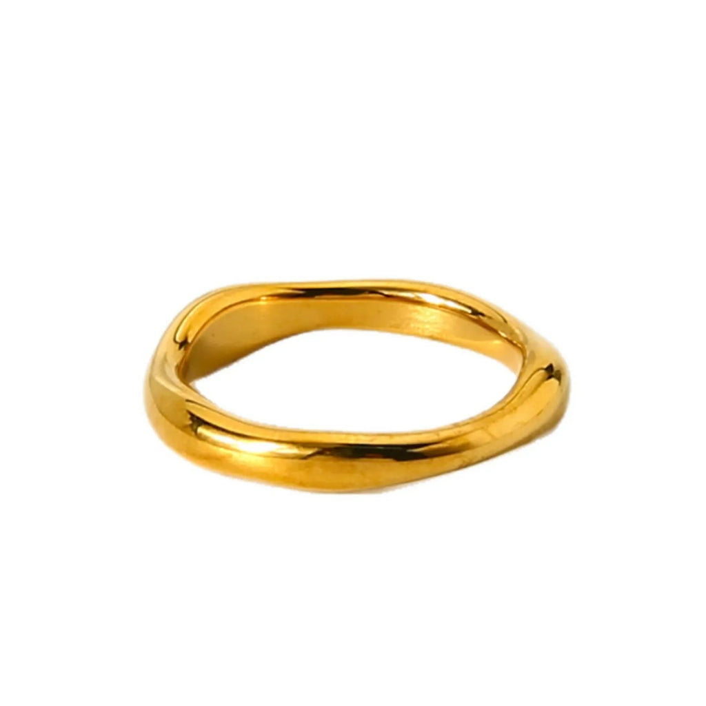 Irregular wave stainless steel ring in colour NXR28 on a plain background, unisex size No 6