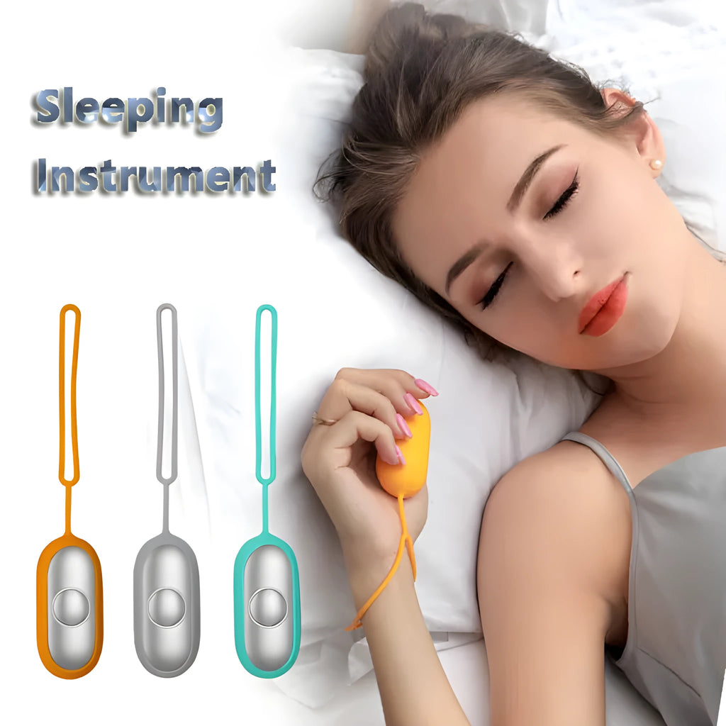 Handheld micro-current sleep aid device in grey colour with USB charging cable