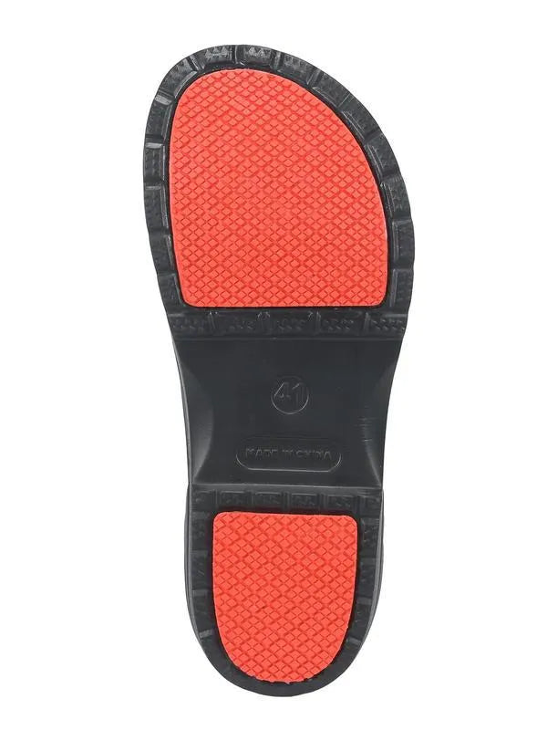 Men's non-slip work shoes in orange and black with PU upper and rubber sole
