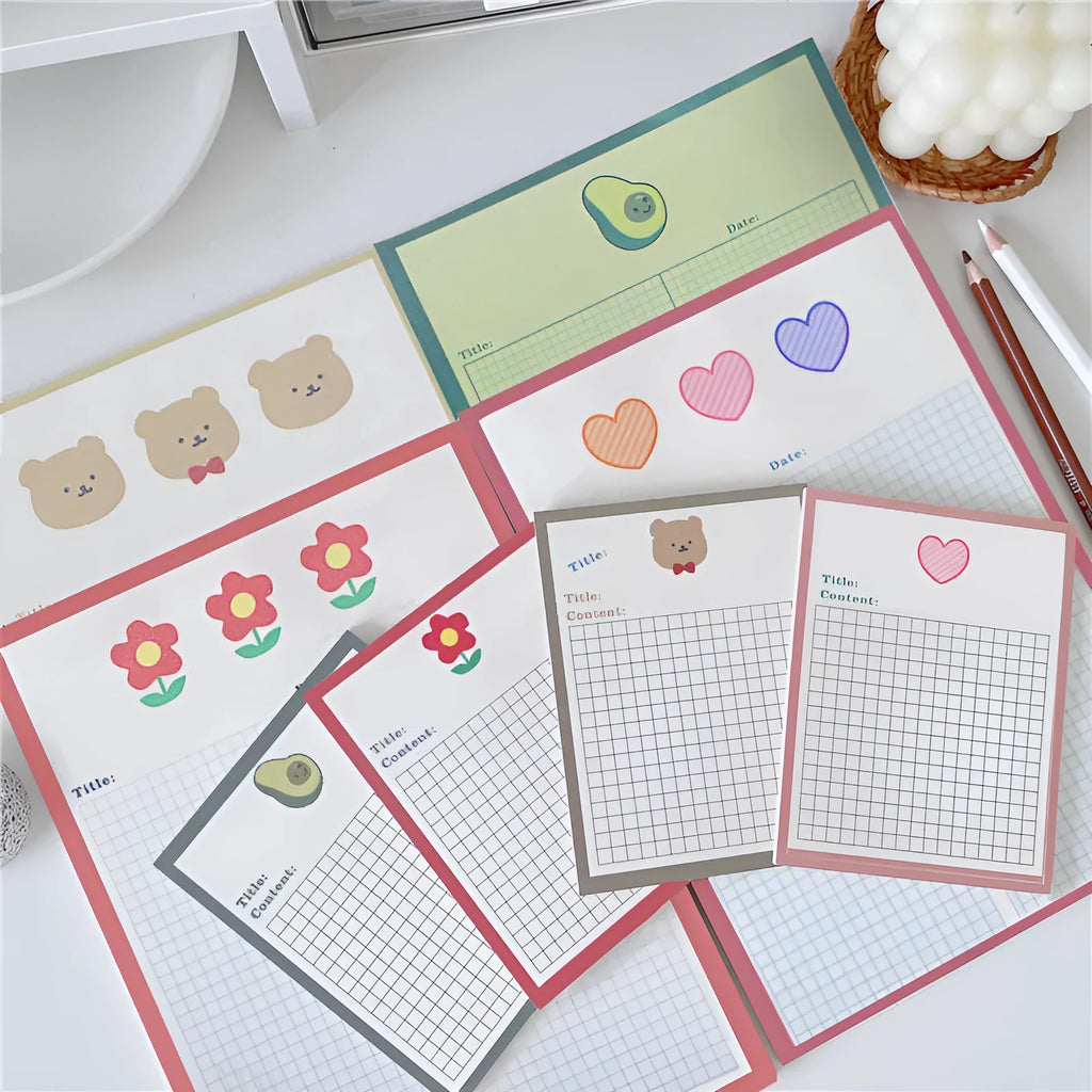 Avocado bear cartoon sticky note pad with 30 tear-off sheets in two size options