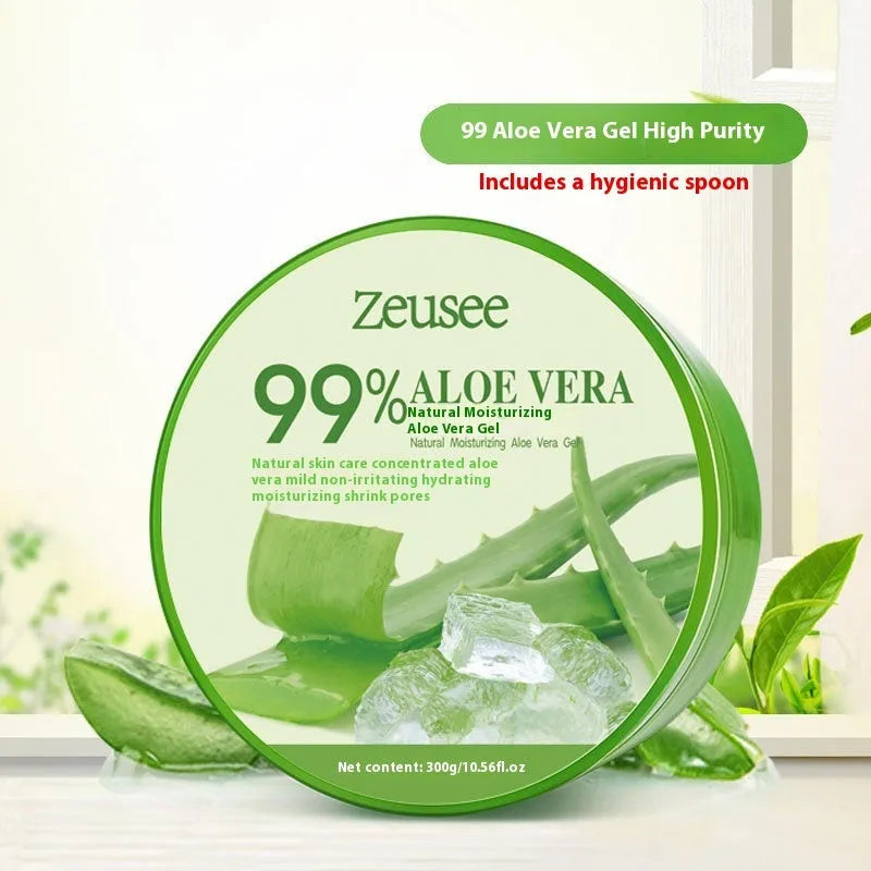 300g tub of aloe vera gel for facial skincare with a small application spoon.