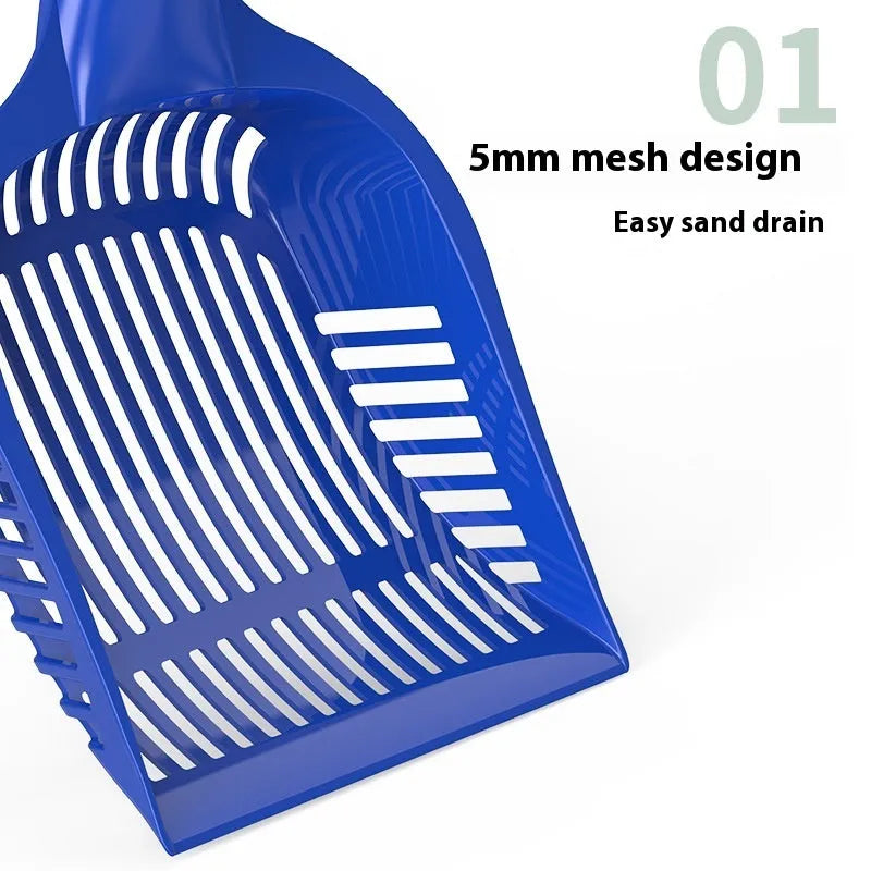Red plastic cat litter scoop showing small and medium size options for pet toilet cleaning