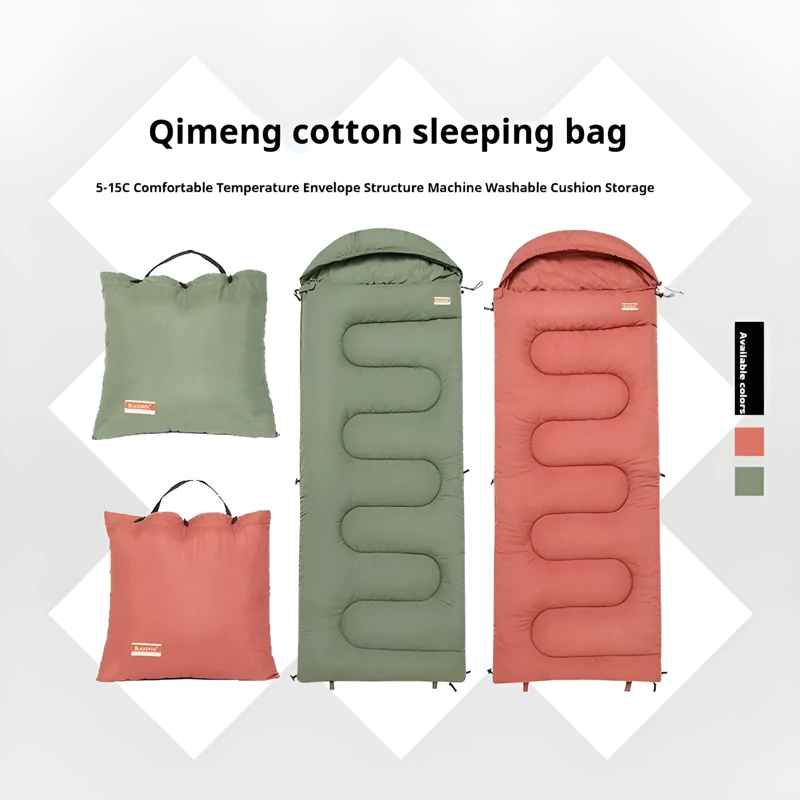 Olive green cotton sleeping bag quilt laid out flat for camping.