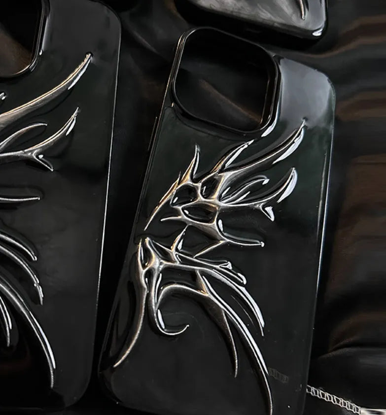 Black iPhone case with three-dimensional blooming wings design for anti-drop protection