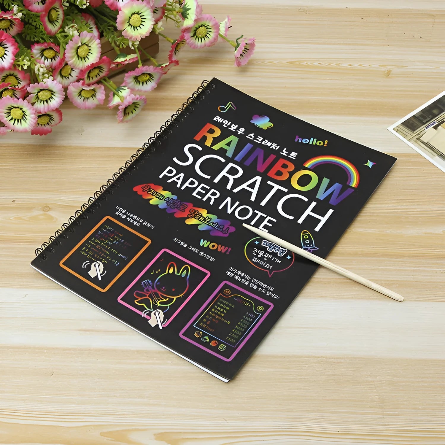 Children's large scratch art paper sheets 26x19cm with colourful puzzle designs for DIY scraping painting