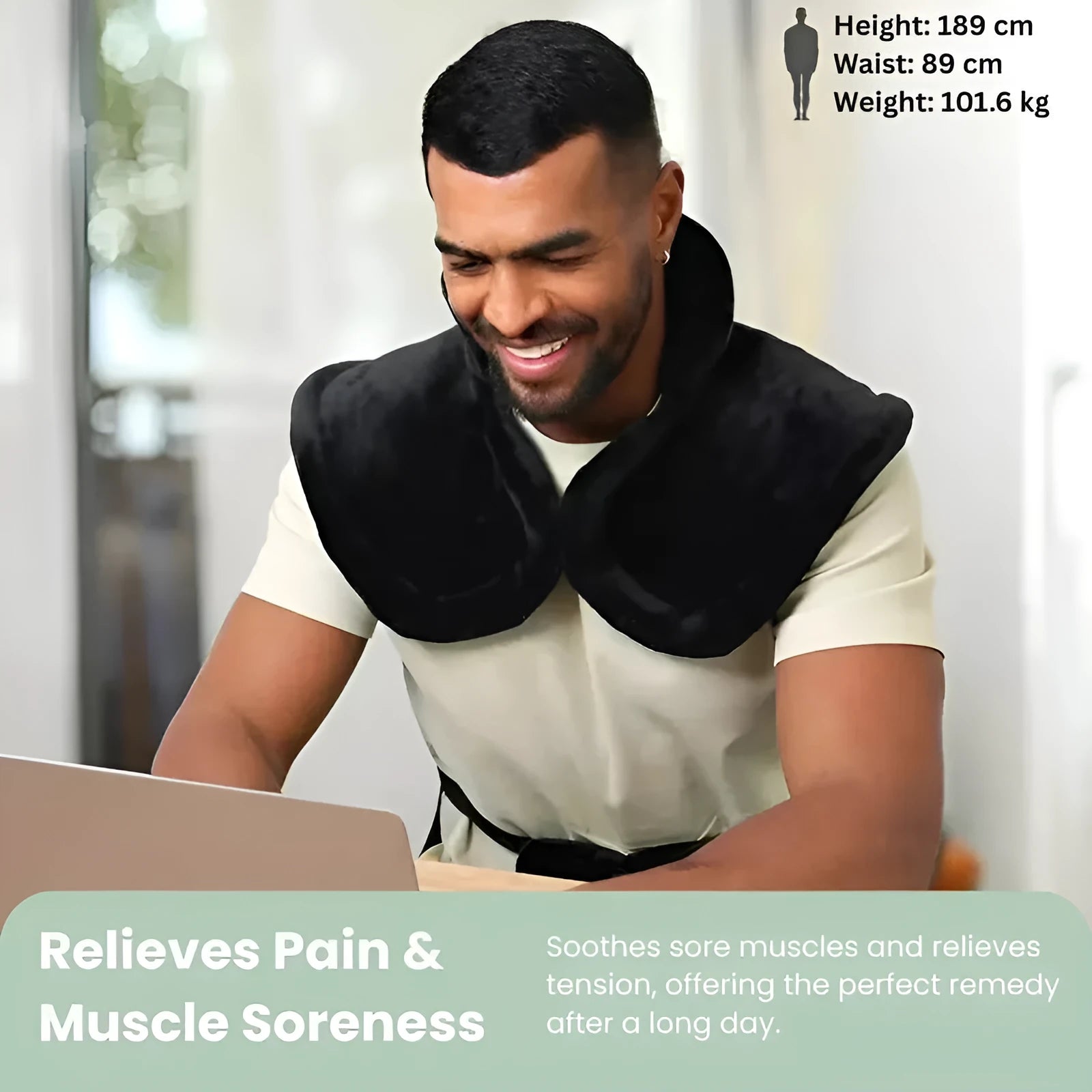 Grey electric heating shawl for shoulders and neck with soft fabric and EU plug, folded on a surface