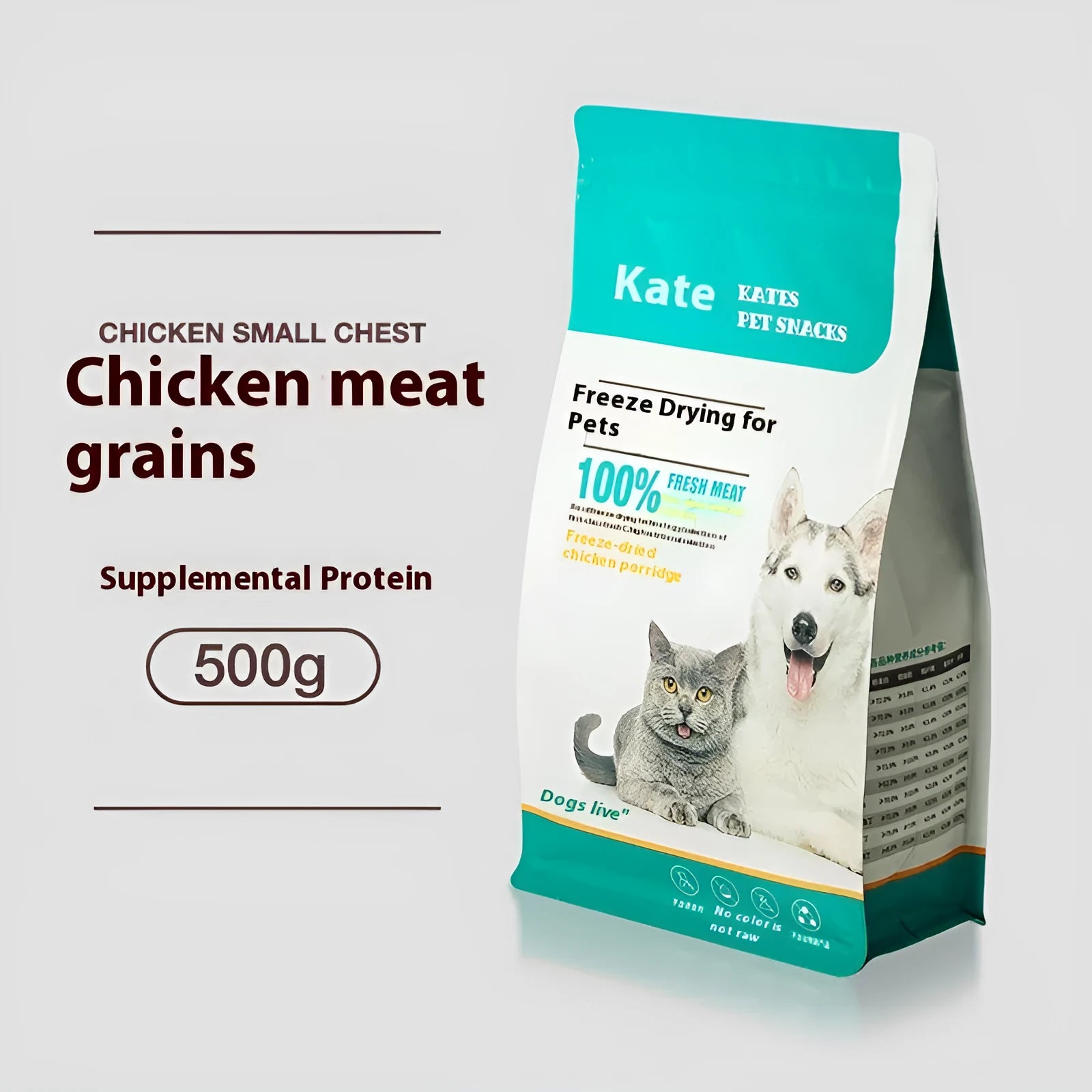 500g freeze-dried chicken cat treats in resealable bag or storage tin options