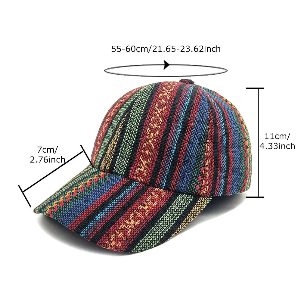 Women's bohemian-style baseball cap with dome crown in a solid colour, made from polyester fabric.