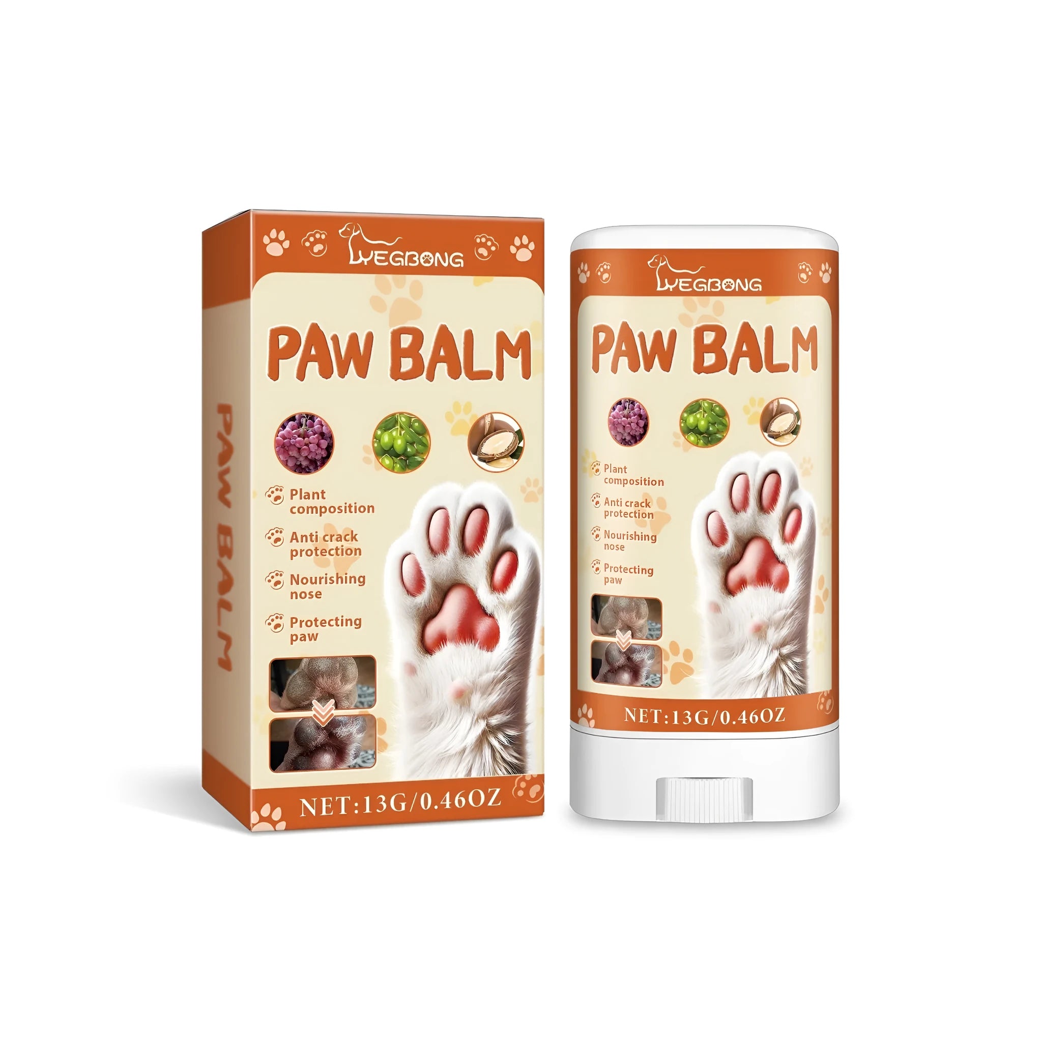 13g pet anti-cracking paw protection cream tube measuring 3.8x2x7.6cm