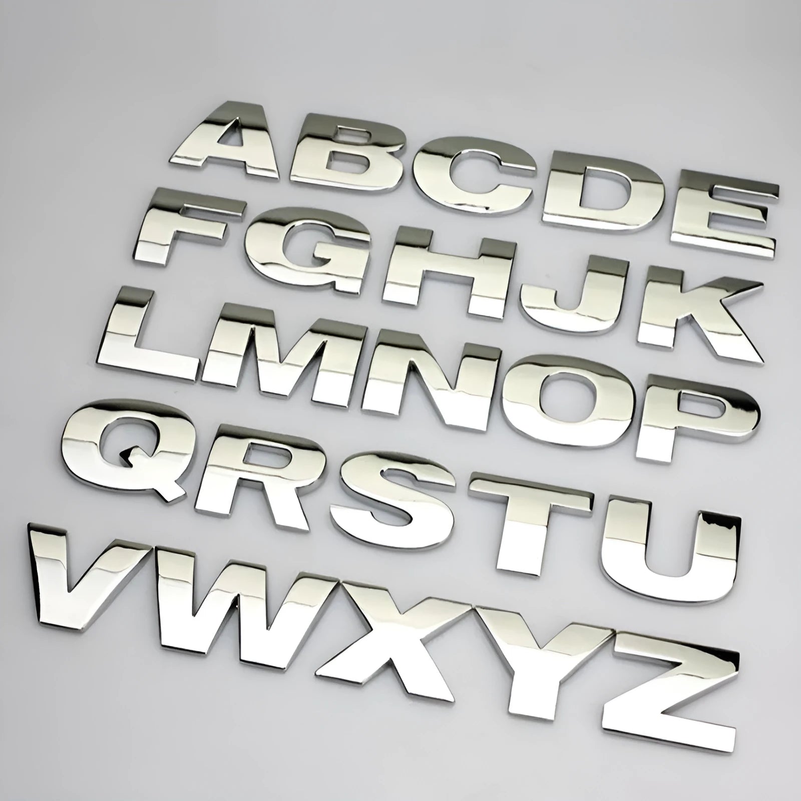 Metal 3D car bumper sticker with raised English letter on vehicle surface