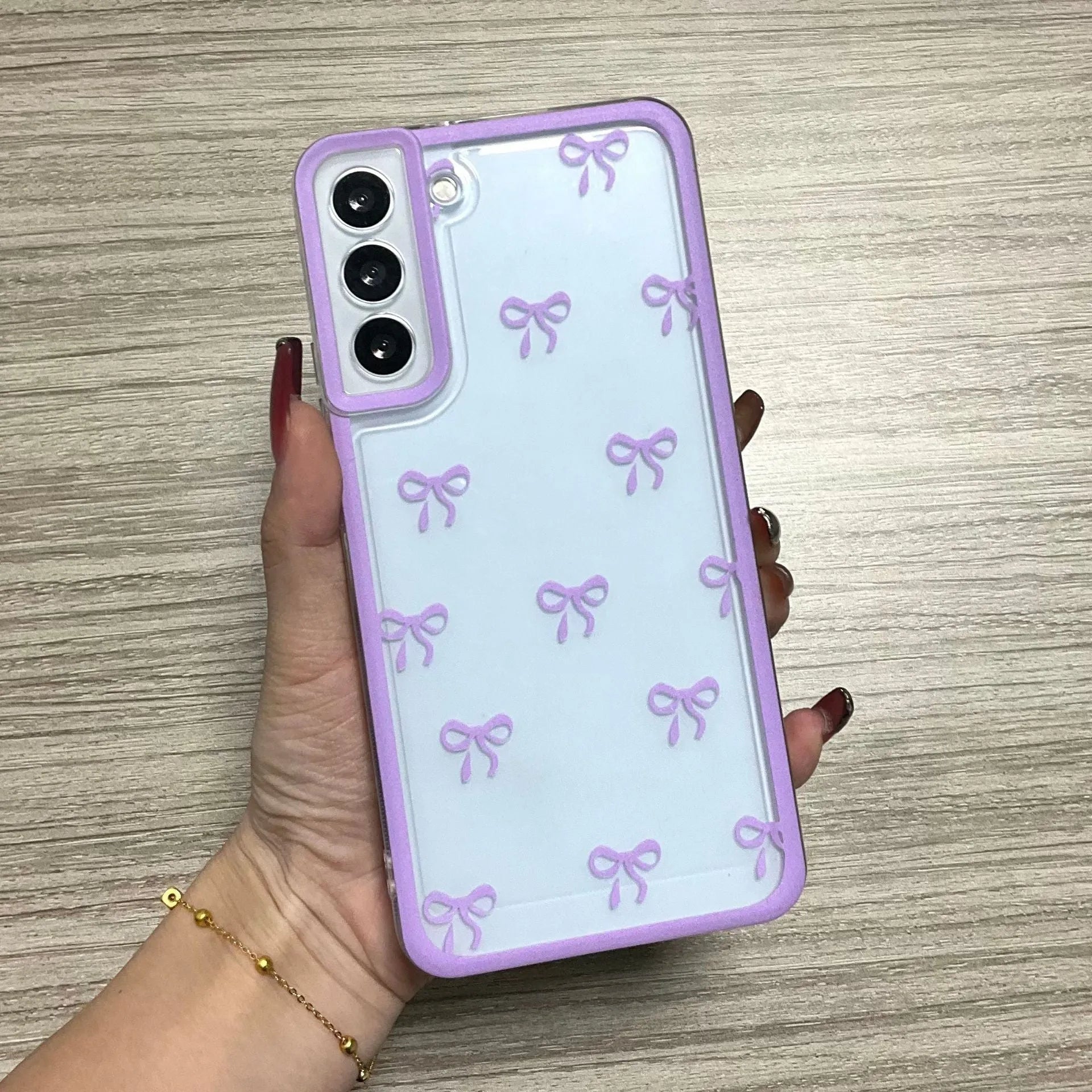 Transparent TPU phone case for Samsung with small bowknot three-dimensional relief design