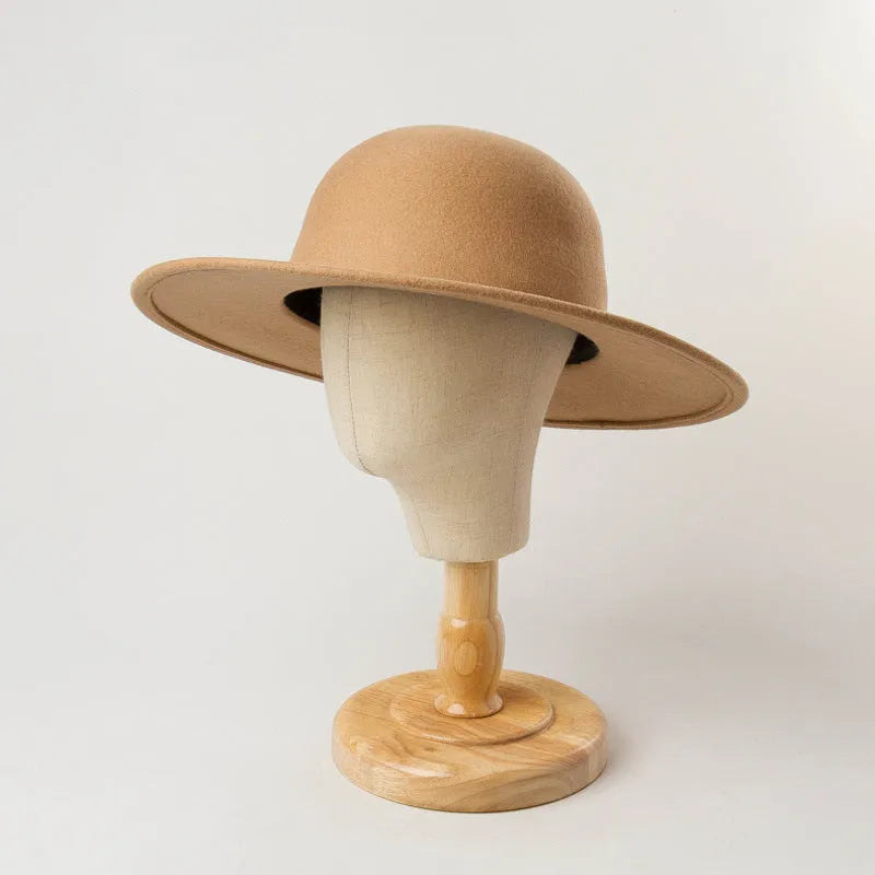Wool felt top hat fisherman hat in khaki, black or coffee, adjustable small round tie-dye hat