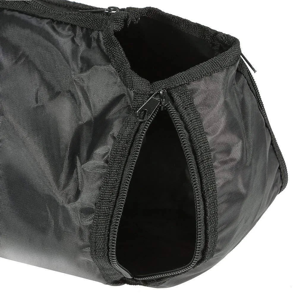 Black cat washing bag made from PU Oxford fabric, shown open at 28×17×2.5cm and folded to 10×10×3cm