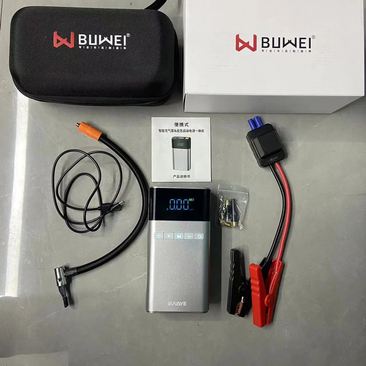 12400mAh car jump starter emergency power supply with aluminium alloy housing and LED light