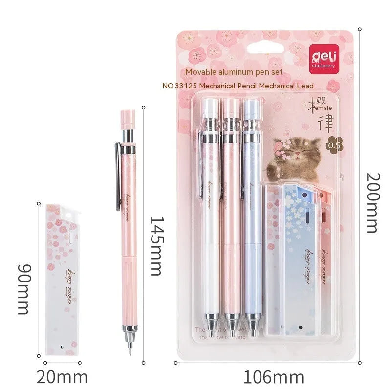 Sakura law cartoon style automatic pencil set with three coloured pencils and boxes of 0.5mm HB refills.