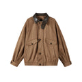 Men's retro suede-stitching polo collar jacket in black or brown, long sleeve, sizes M to 3XL