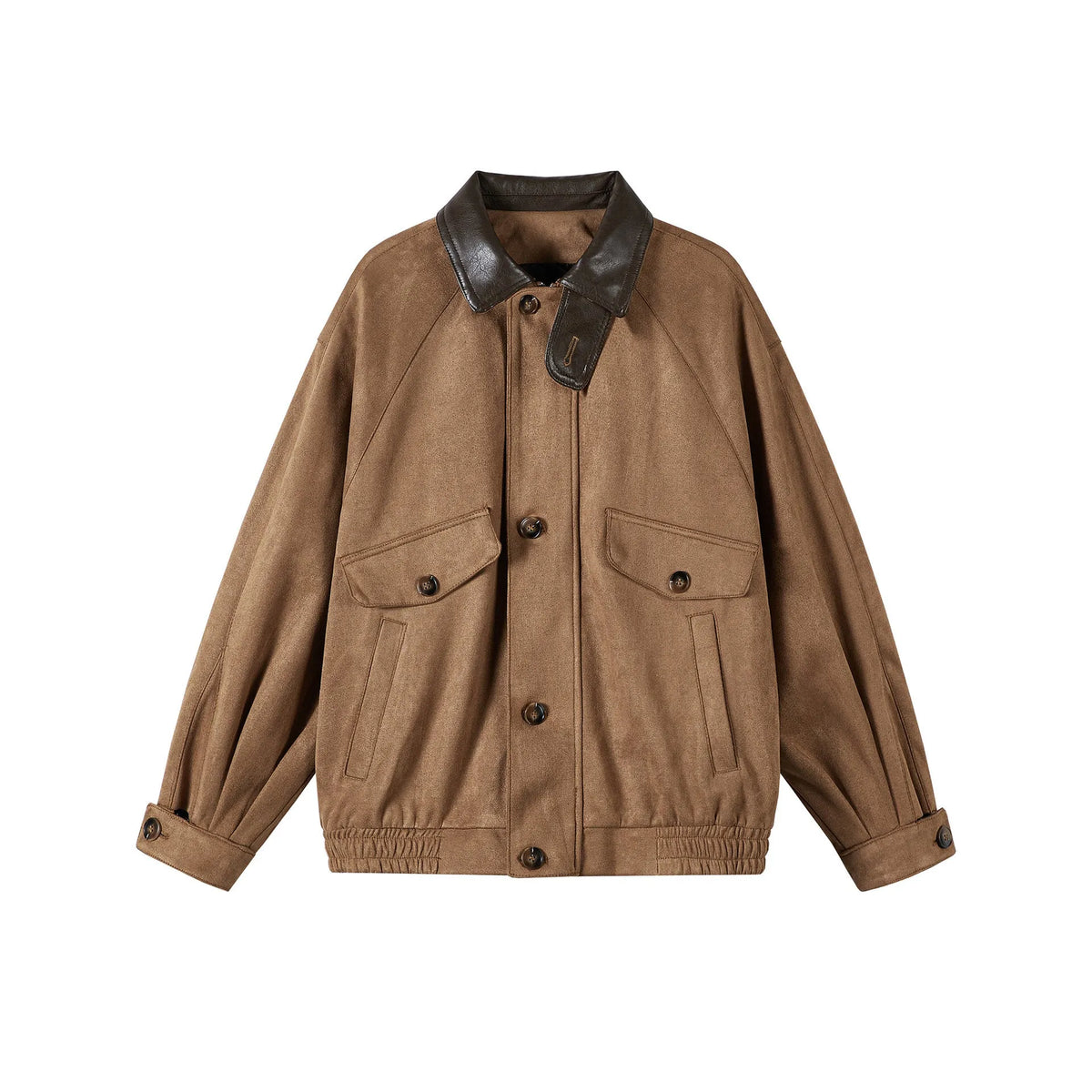 Men's retro suede-stitching polo collar jacket in black or brown, long sleeve, sizes M to 3XL