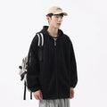 Teenagers loose hooded cardigan in solid colour polyester fibre, available in black, gray, and dark blue